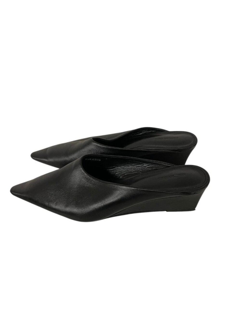 Massimo Dutti Womens Wedge Mules EU 38 US 7.5 Black Leather Pointed 1410/750 NWD